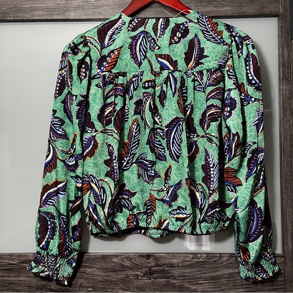 Democracy Leaf Print V-Neck Blouse Metallic Cottagecore Cropped Women's PM - Picture 3 of 12